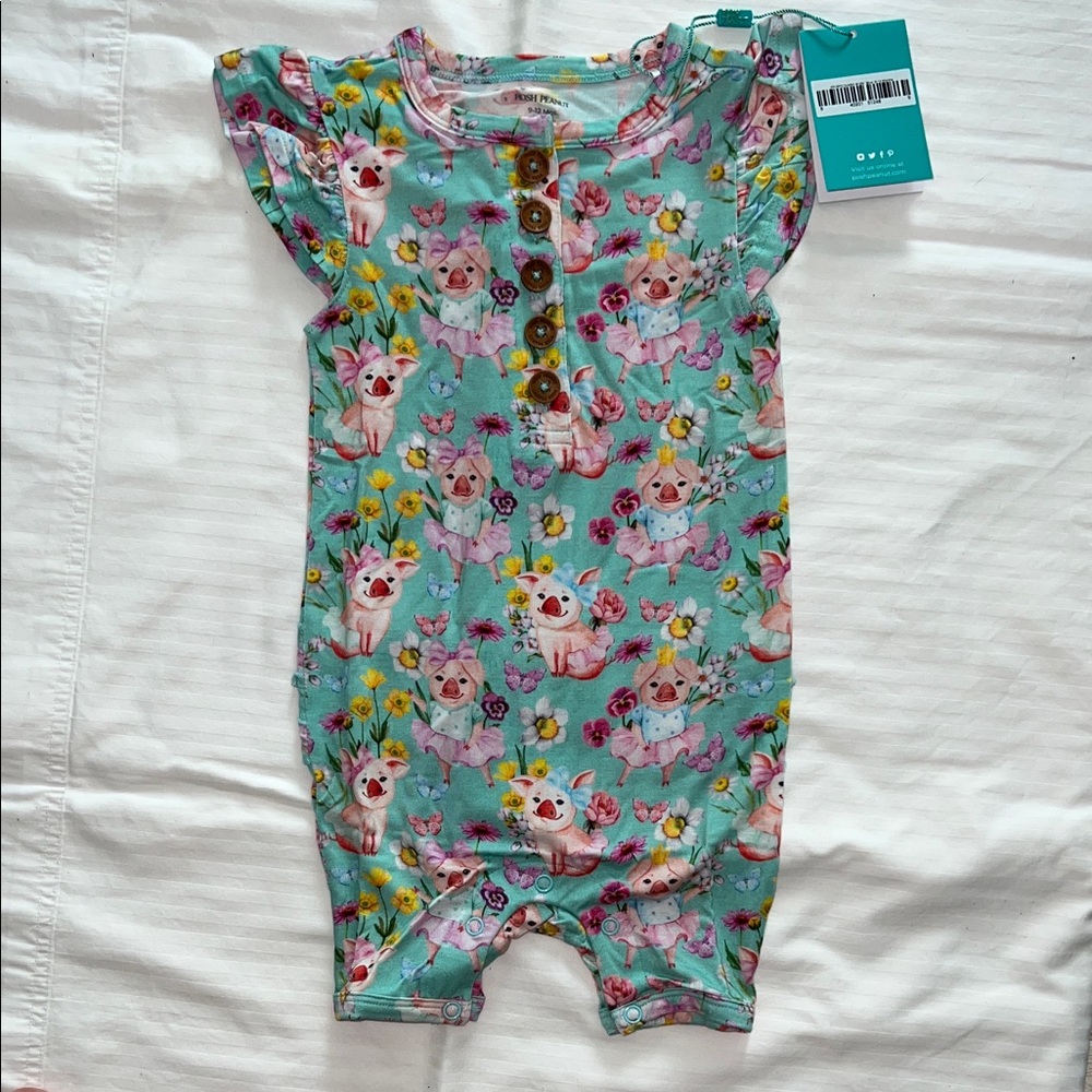 Posh Peanut MISSY HENLEY Short Sleeve Ruffled Romper 9-12 mo
